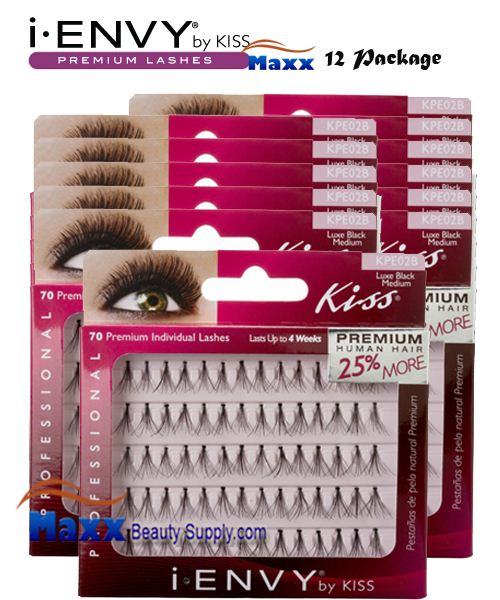 12 Package - Kiss i Envy Individual Eyelashes - KPE02B - Luxe Medium Black